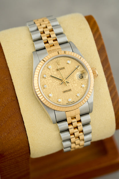 Rolex Datejust 31 Two Tone Yellow Gold Champagne Anniversary Dial With Diamonds