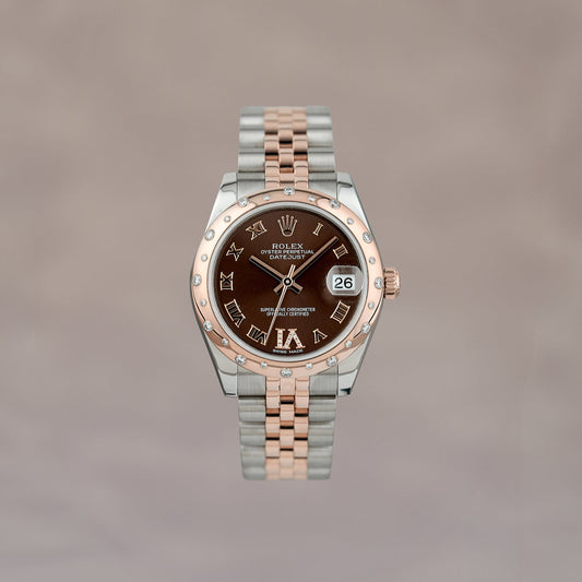 Rolex Datejust 31 Two Tone Rose Gold Choco Roman Dial Diamond VI Scattered Diamond Bezel 178341 2014
