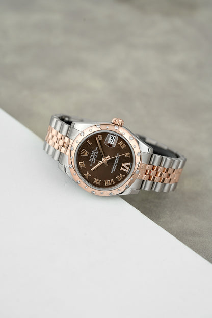 Rolex Datejust 31 Two Tone Rose Gold Choco Roman Dial Diamond VI Scattered Diamond Bezel 178341 2014