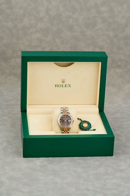 Rolex Datejust 31 Two Tone Rose Gold Choco Roman Dial Diamond VI Scattered Diamond Bezel 178341 2014