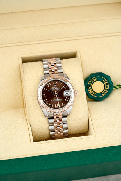 Rolex Datejust 31 Two Tone Rose Gold Choco Roman Dial Diamond VI Scattered Diamond Bezel 178341 2014