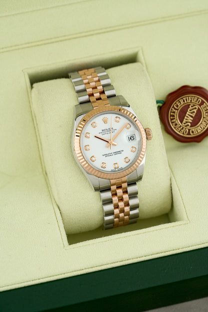 Rolex Datejust 31 Two Tone Everose White Dial With Diamonds