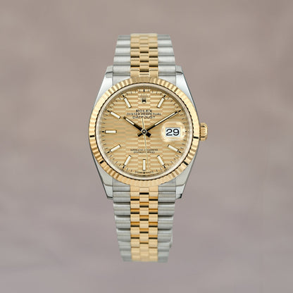 Rolex Datejust 36 Two Tone Yellow Gold Champagne Motif Dial