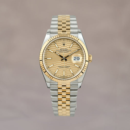 Rolex Datejust 36 Two Tone Yellow Gold Champagne Motif Dial