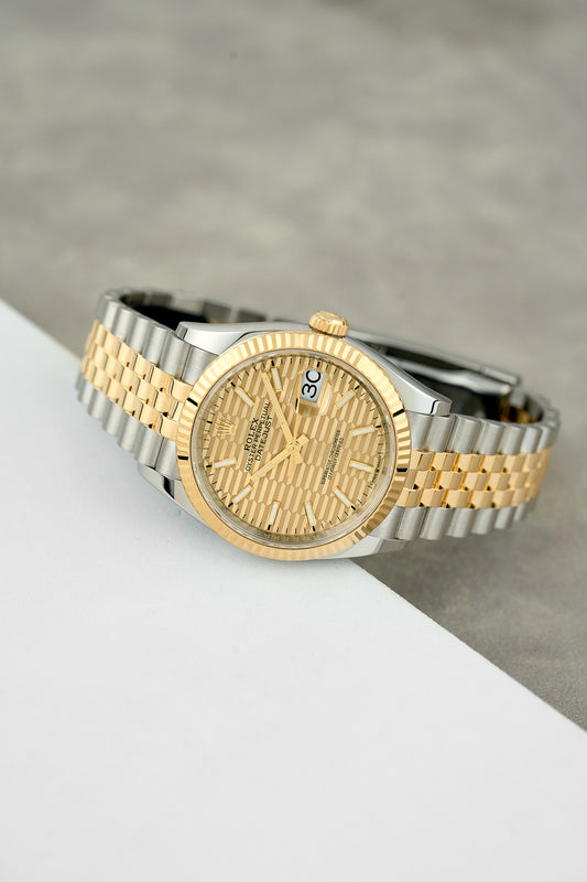 Rolex Datejust 36 Two Tone Yellow Gold Champagne Motif Dial 126233 2022