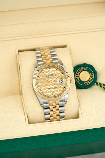 Rolex Datejust 36 Two Tone Yellow Gold Champagne Motif Dial
