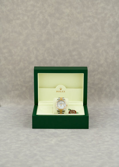 Rolex Datejust 36 Two Tone Yellow Gold Mother Of Pearl Roman Dial