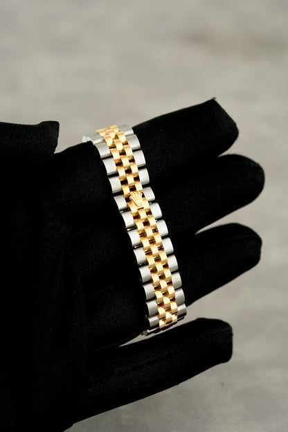 Rolex Datejust 28 Two Tone Yellow Gold White Roman Dial With Diamond Bezel