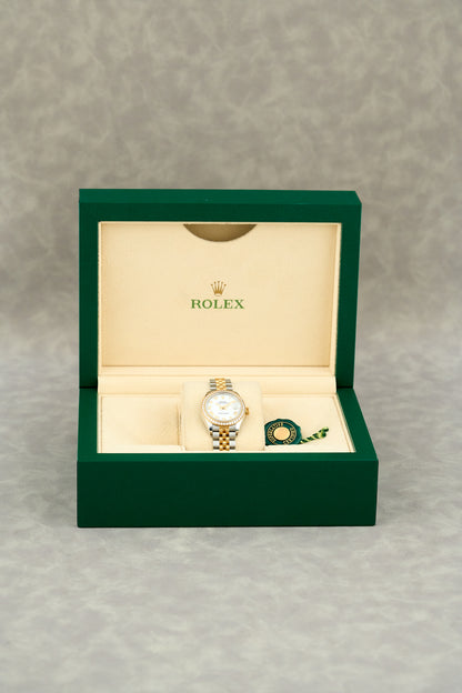 Rolex Datejust 28 Two Tone Yellow Gold White Roman Dial With Diamond Bezel