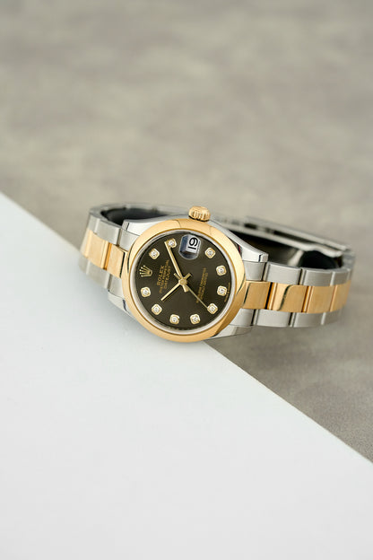 Rolex Datejust 31 Two Tone Yellow Gold Rhodium Dial With Diamonds