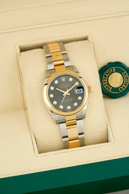 Rolex Datejust 31 Two Tone Yellow Gold Rhodium Dial With Diamonds