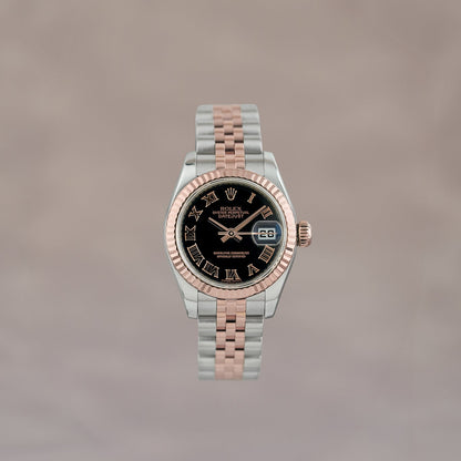 Rolex Datejust 26 Two Tone Everose Black Roman Dial