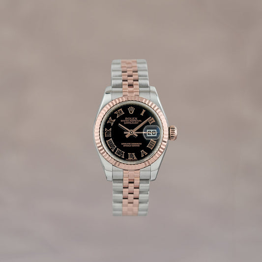 Rolex Datejust 26 Two Tone Everose Black Roman Dial