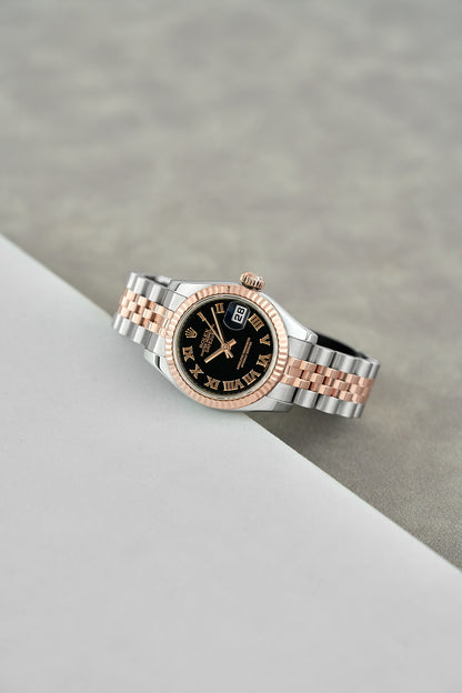 Rolex Datejust 26 Two Tone Everose Black Roman Dial