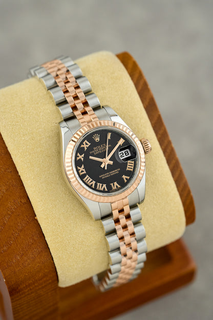 Rolex Datejust 26 Two Tone Everose Black Roman Dial