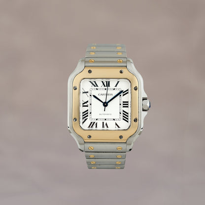 Cartier Santos De Cartier Two Tone Yellow Gold White Dial