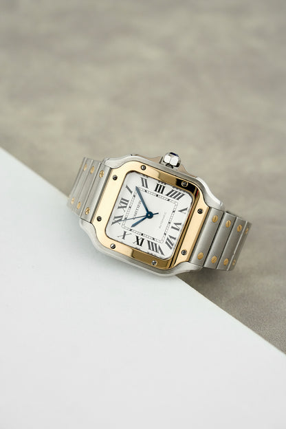 Cartier Santos De Cartier Two Tone Yellow Gold White Dial