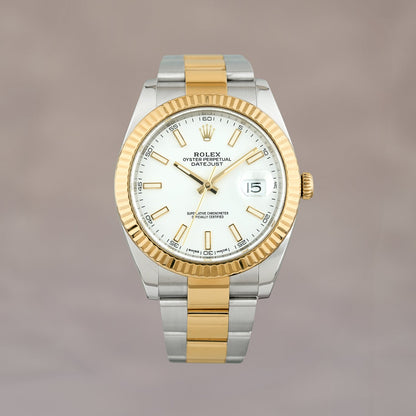 Rolex Datejust 41 Two Tone Yellow Gold White Dial
