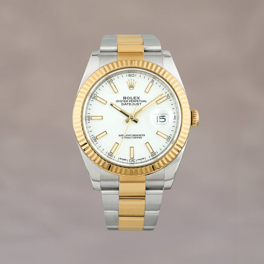 Rolex Datejust 41 Two Tone Yellow Gold White Dial