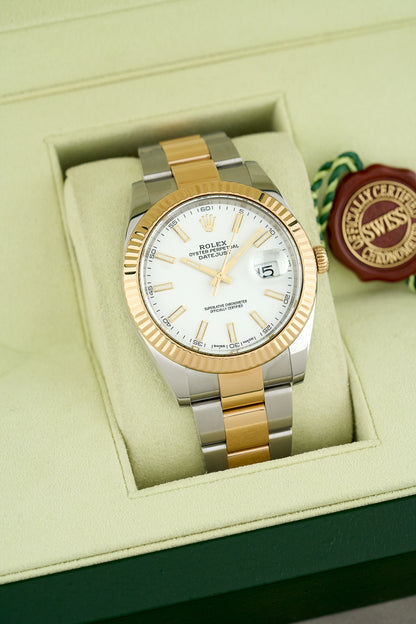Rolex Datejust 41 Two Tone Yellow Gold White Dial