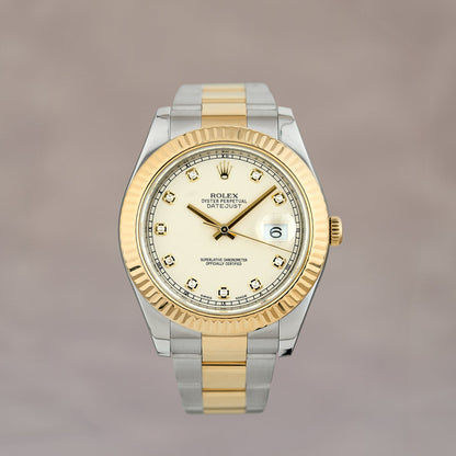 Rolex Datejust II 41 Two Tone Yellow Gold Ivory Dial With Diamonds