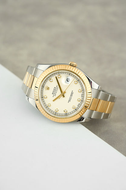 Rolex Datejust II 41 Two Tone Yellow Gold Ivory Dial With Diamonds