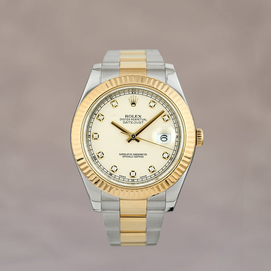 Rolex Datejust II 41 Two Tone Yellow Gold Ivory Dial With Diamonds