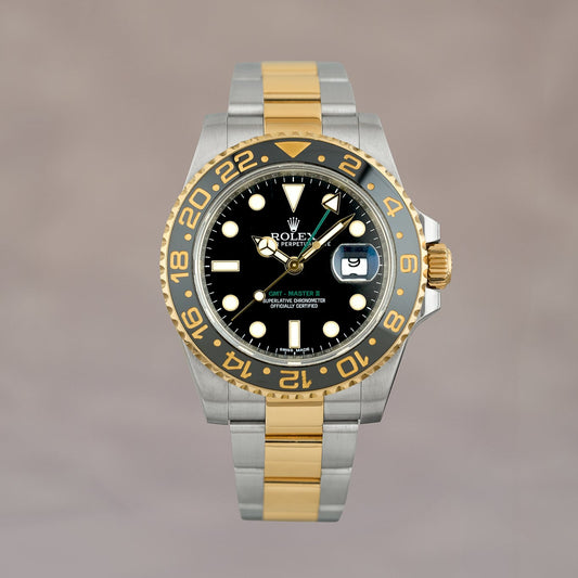 Rolex GMT-Master II Two Tone Yellow Gold Green Arrow