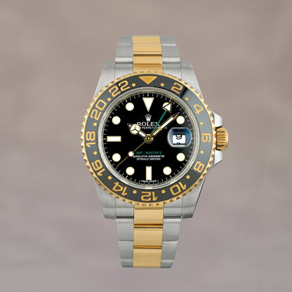 Rolex GMT-Master II Two Tone Yellow Gold Green Arrow 116713LN 2014