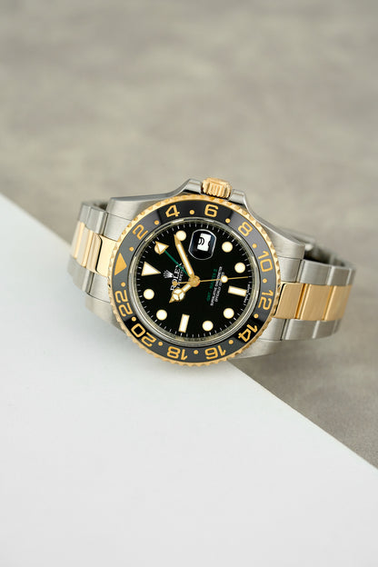 Rolex GMT-Master II Two Tone Yellow Gold Green Arrow 116713LN 2014