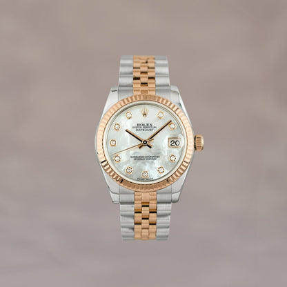 Rolex Datejust 31 Two Tone Everose Mother Of Pearl Dial With Diamonds
