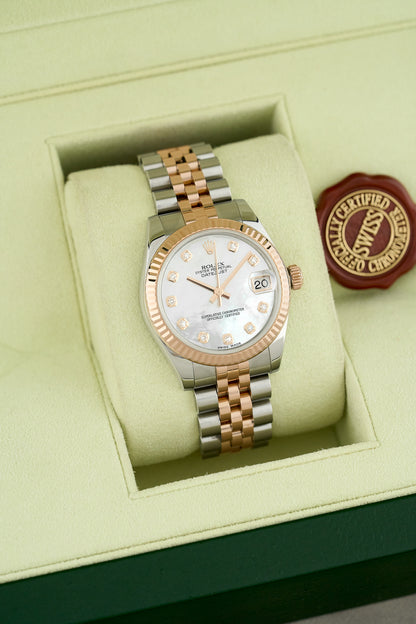 Rolex Datejust 31 Two Tone Everose Mother Of Pearl Dial With Diamonds