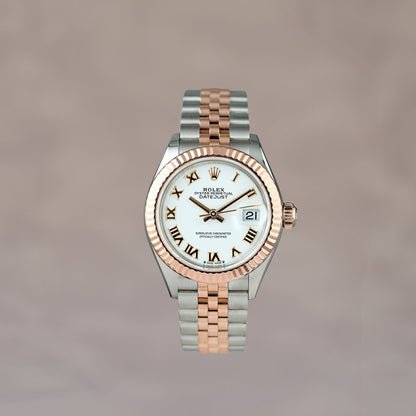 Rolex Datejust 28 Two Tone Rose Gold White Roman Dial 279171 2023