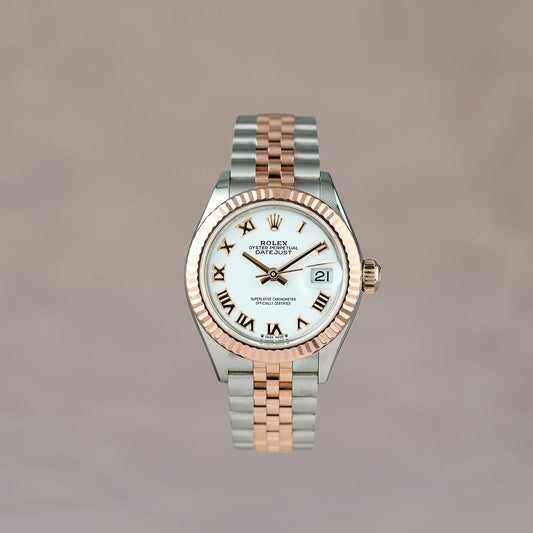 Rolex Datejust 28 Two Tone Rose Gold White Roman Dial 279171 2023