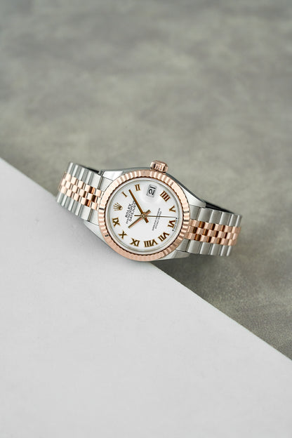 Rolex Datejust 28 Two Tone Rose Gold White Roman Dial 279171 2023