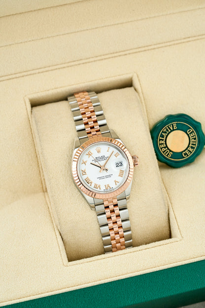 Rolex Datejust 28 Two Tone Rose Gold White Roman Dial 279171 2023