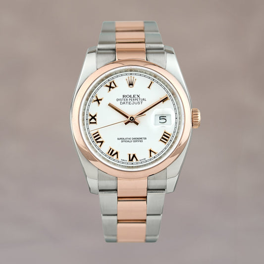 Rolex Datejust 36 Two Tone Everose White Roman Dial