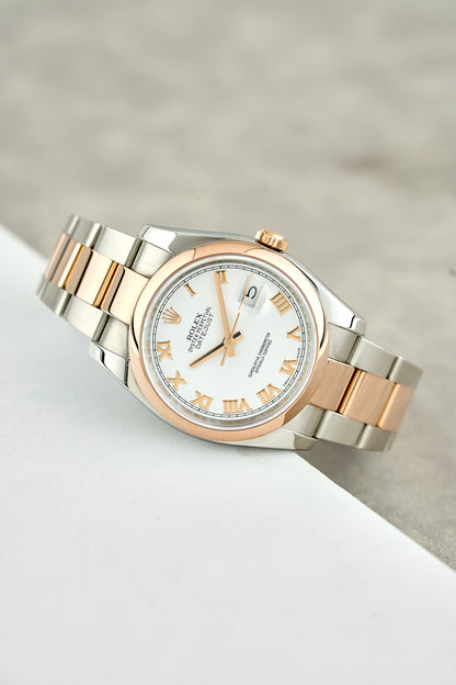 Rolex Datejust 36 Two Tone Everose White Roman Dial