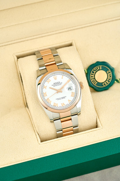 Rolex Datejust 36 Two Tone Everose White Roman Dial