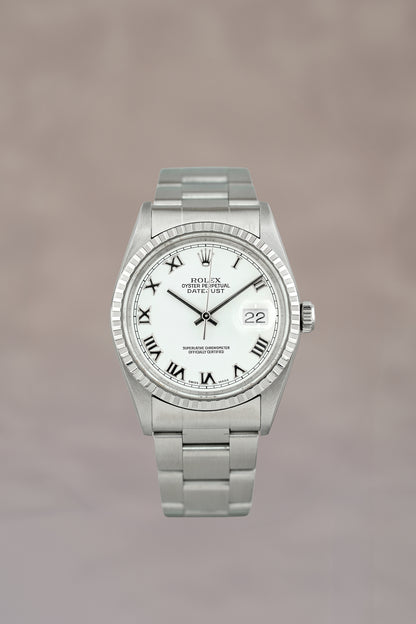 Rolex Datejust 36 White Roman Dial Engine Turned