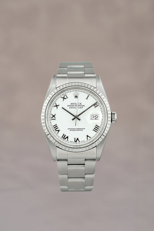 Rolex Datejust 36 White Roman Dial Engine Turned