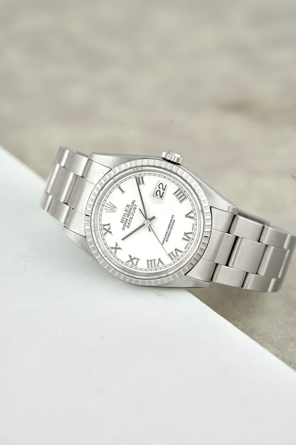 Rolex Datejust 36 White Roman Dial Engine Turned