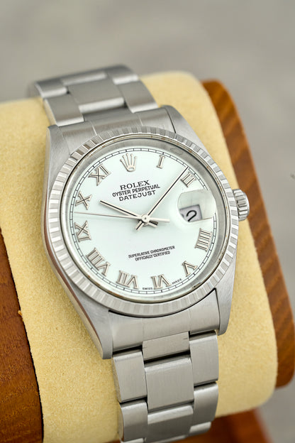 Rolex Datejust 36 White Roman Dial Engine Turned
