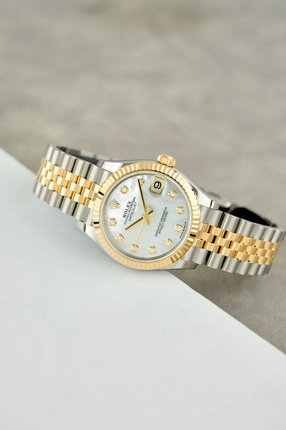 Rolex Datejust 31 Two Tone Yellow Gold Mother Of Pearl Dial With Diamonds (Brand New)