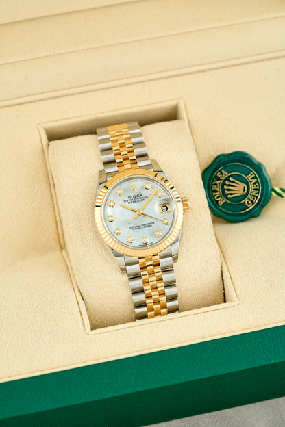 Rolex Datejust 31 Two Tone Yellow Gold Mother Of Pearl Dial With Diamonds (Brand New)