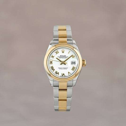 Rolex Datejust 28 Two Tone Yellow Gold White Roman Dial