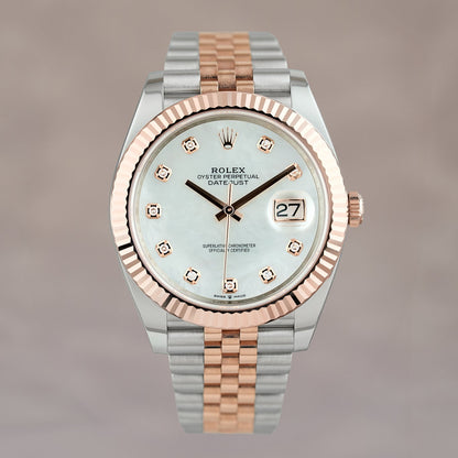Rolex Datejust 41 Two Tone Everose Mother Of Pearl Dial With Diamonds
