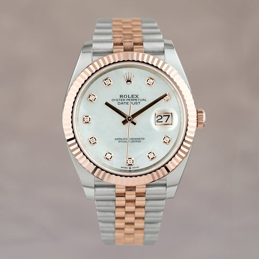 Rolex Datejust 41 Two Tone Everose Mother Of Pearl Dial With Diamonds