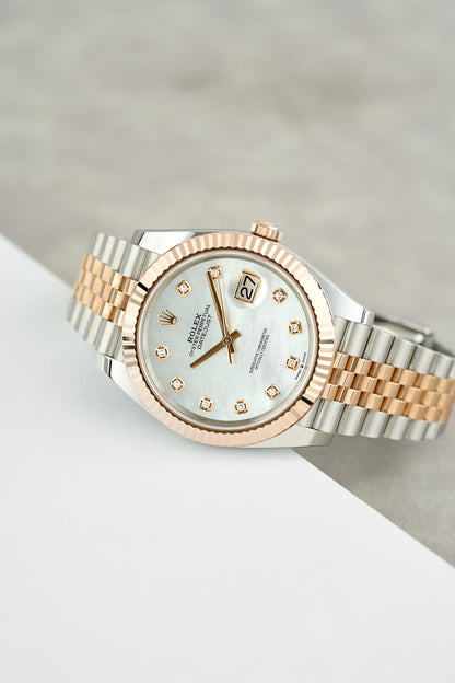 Rolex Datejust 41 Two Tone Everose Mother Of Pearl Dial With Diamonds