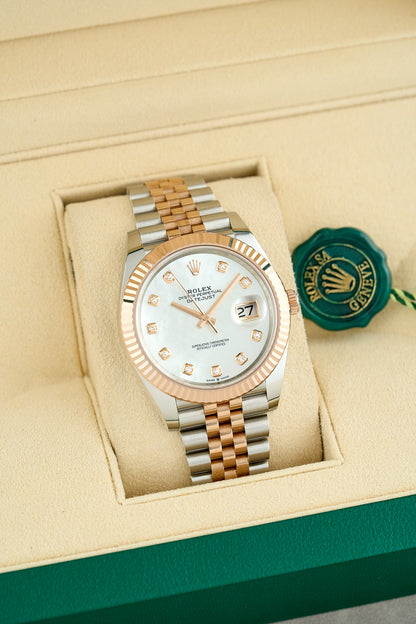 Rolex Datejust 41 Two Tone Everose Mother Of Pearl Dial With Diamonds